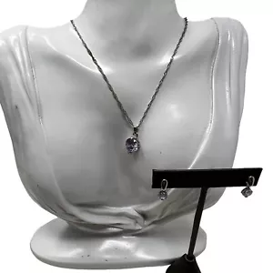Pendientes colgantes collar tono plata piedras solitarias lavanda púrpura - Imagen 1 de 11