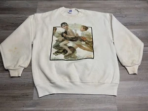Vintage Jerzees Norman Rockwell Art Sweatshirt No Swimming Boys Made in USA Sz L - Picture 1 of 13