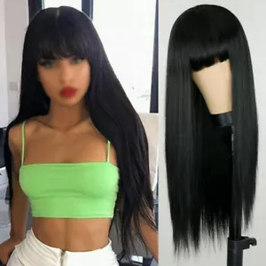 Long Straight Wig with Bangs Synthetic Hair Wig for Women Wigs Cosplay Prom Wig - Picture 1 of 11