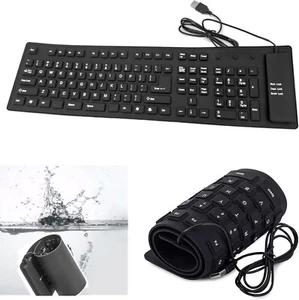Techson Roll-Up Silicone USB Keyboard – Waterproof, Silent, Flexible – Black - Picture 1 of 9