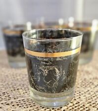 Black Gold Old Fashioned Whisky Lowball Glasses Marbled Leather Look Set Of 4