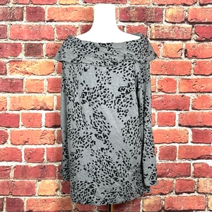Zenergy by Chico's Size 2 (US 12) Gray Black Long Sleeve Off the Shoulder Shirt - Picture 1 of 9