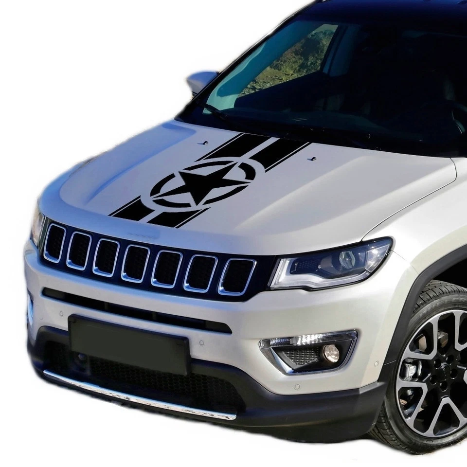 Graphic Racing Stripe Star Car Hood Sticker For Jeep Compass Bonnet Vinyl Decal Foto 1 de 4