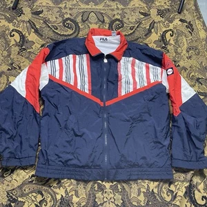 Vtg 90s Fila Windbreaker Full Zip Up Jacket Men's Size L Blue Red Colorblock - Picture 1 of 9