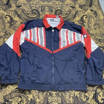 Vtg 90s Fila Windbreaker Full Zip Up Jacket Men's Size L Blue Red Colorblock - Image 1 of 4