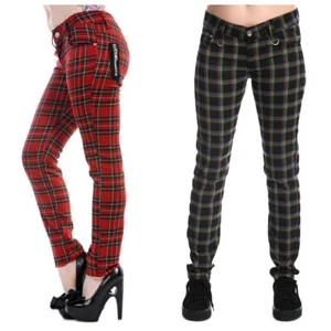 Pantalones de mezclilla ajustados para mujer tartán - Damas a cuadros a cuadros góticos punk emo - Imagen 1 de 8