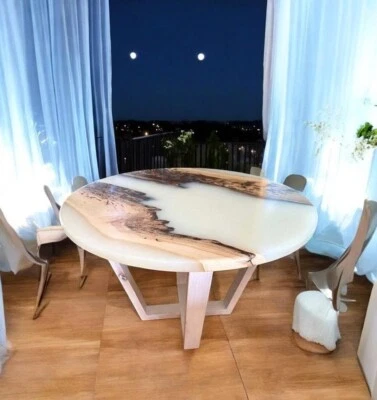 White Epoxy Resin Tabletop Round Epoxy Coffee Tabletop for Home Decor - Image 1 of 4