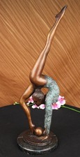 SIGNED BRONZE HANDCRAFTED STATUE ART DECO GYMNAST SCULPTURE ON MARBLE BASE SALE