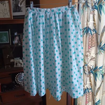 Falda mujer 26" vintage años 70 azul lunares crepé nailon rockabilly hecha a mano  Foto 1 de 4