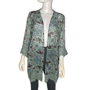 Stitch Fix Mason & Belle Semi-Sheer Sage Floral Kimono Top W/ Lace Trim 1X NWT - Picture 1 of 8