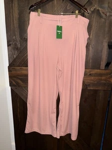 Halara NEW 1X Pink High Waisted Plicated Side Pocket Wide Leg Waffle Dress Pants - Picture 1 of 4