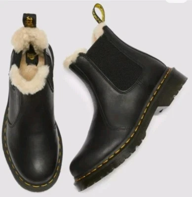 NWT'S Martens Leonore Fur Lined Round Toe Chelsea Womens Boot In Black ~ US 9 - Image 1 of 4