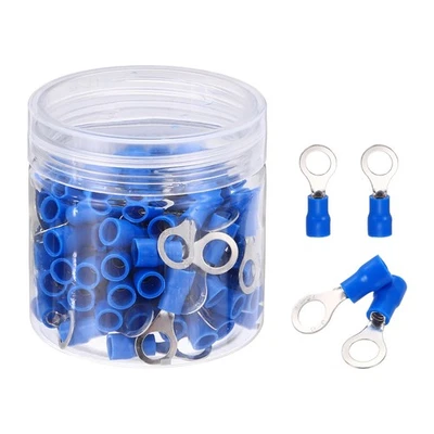 100Pcs Insulated Ring Terminal RV2-6 16-14AWG Battery Connectors, Blue Foto 1 de 4