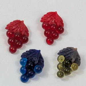 Vintage Plastic Grape Cluster Buttons Set of 4 Red Blue Yellow Midcentury Fruit - Picture 1 of 2