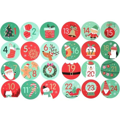 LOVE KATES Christmas Advent Stickers 1-24 Festive Numbers Countdown Calendar DIY Crafts