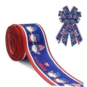 Patriotic 4th of July Ribbon for Wreath Bow Wrapping Gift, USA Blue style2 - Picture 1 of 6