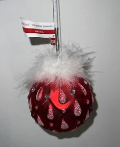 Ashland Collectible Glass Ornament red white fluffly feathers New - Picture 1 of 7
