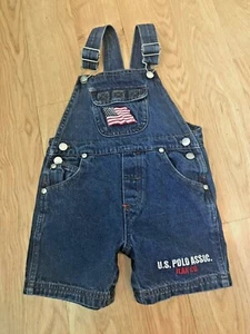 U.S. Polo Assoc 24 MTH Denim Short Overalls American Flag Spell Out USA America - Picture 1 of 8
