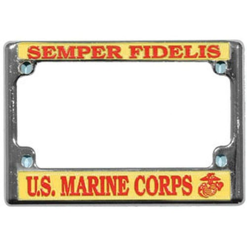 Semper Fidelis Chrome Steel Motorcycle License Plate Frame - Marine Corps Tribute