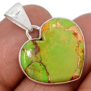 Heart - Composite Green Copper Turquoise 925 Silver Pendant Jewelry CP68661 - Picture 1 of 1