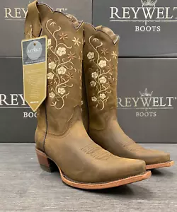 WOMENS WESTERN POINTED TOE FLOWER SHAFT COWGIRL BOOTS SMOOTH LEATHER COLOR TAN - Picture 1 of 7