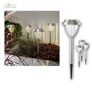 Solarleuchten 4er Set Edelstahl Solarlampe Wegeleuchte LED warmweiß Steckleuchte - Bild 1 von 6