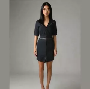 REFORMATION BLACK V-NECK FRONT EXPOSED ZIPPER SHORT SLEEVE SHEATH DRESS - 4 - Foto 1 di 10
