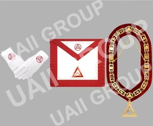 Freimaurer Worshipful Maste Royal Arch Chapter Offiziersschürze, Kettenkragen & Handschuhe - Bild 1 von 1
