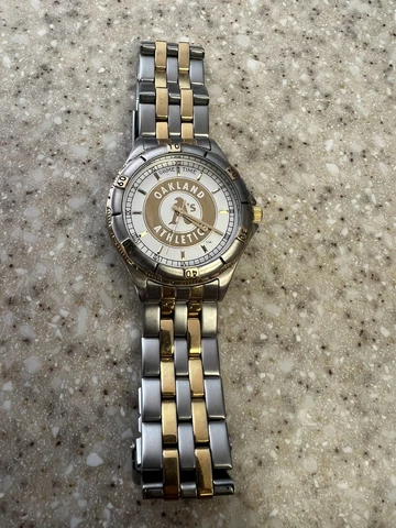 Oakland MLB Baseball A's Athletics Charm Watch with Stainless Steel & Gold Band Cover