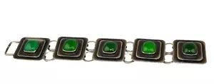 VINTAGE HEAVY STERLING SILVER BIRGER HAGLUND MODERNIST CHRYSOPRASE BRACELET - Picture 1 of 7