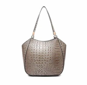 Grey Crocodile Embossed Zippered Tote - Picture 1 of 2