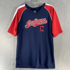 Cleveland Indians Shirt YOUTH XL Blue Short Sleeve V Neck Genuine Merchandise - Picture 1 of 11