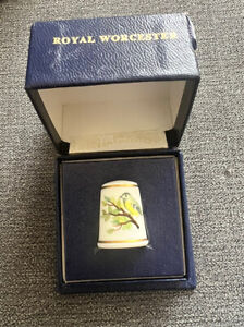 Royal Worcester Thimble China With Blue & Yellowbird  Antique In Original Box