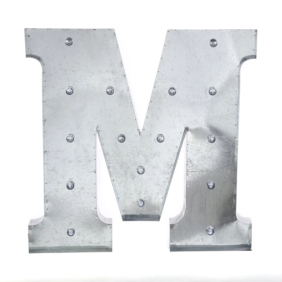 1.7 ft Silver Light Up Letter M Metal Marquee Signs Party Backdrop Supplies - Image 1 of 4