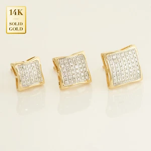 Aretes cuadrados de diamantes reales de oro macizo de 14K para hombres y mujeres joyería fina - Imagen 1 de 22