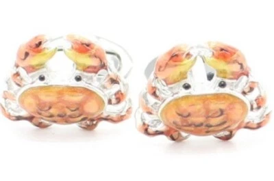 Jan Leslie краб запонки оранжевый градации серебра 925 эмаль 16 мм x 20 мм неиспользованный - Изображение 1 из 4
