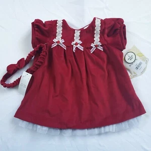 Little Bitty Baby Girl 12M Red Velvet Holiday Dress Headband Christmas NEW! - Picture 1 of 9