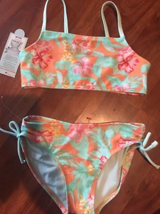 6 6X CAT & JACK 2pc Set Floral Pink Aqua Orange Bikini Swim Suit Girl NWT - Picture 1 of 6