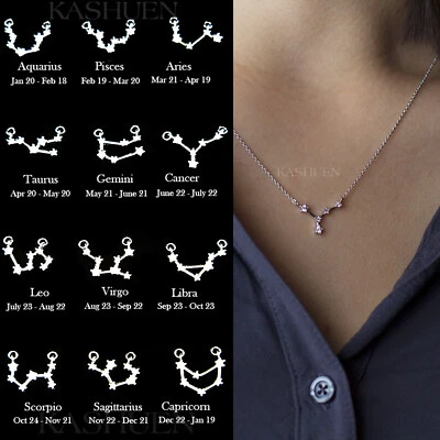 Zirconia Cubica Constellation Collana Cristallo Celeste Zodiac Catena Gioielli - Immagine 1 di 2