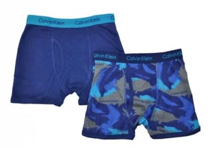 Calvin Klein Boys Blue Print 2 Pack Boxer Briefs Size 4/5 6/7 8/10 12/14 16/18 - Picture 1 of 1