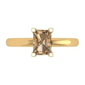 1Ct Emerald Sim Champagne Diamond Solitaire Engagement Ring 14K Yellow Gold - Picture 1 of 11