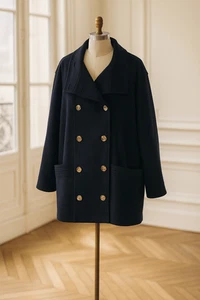 J.Jill Jacket Size 2x Navy Blue Double Breasted Pockets Cotton Preppy Womens - Picture 1 of 9