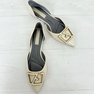 Franco Sarto Mujer 9 Hadley D'Orsay Punta Plana Sin Cordones Patente Blanco Preppy Foto 1 de 4