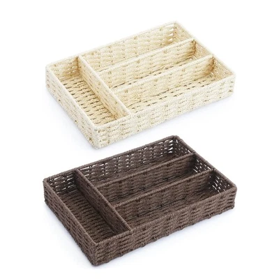 Kitchen Utensil Hand-Woven Storage Basket Sundries Holder Organizer Grid - Image 1 of 4