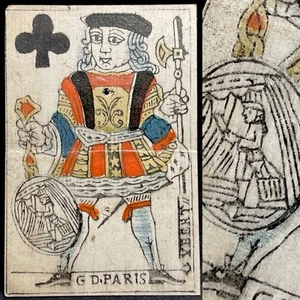 c1708 Historical Knave Woodblock Antique Playing Card Secondary Use Hole & Fold - Picture 1 of 20