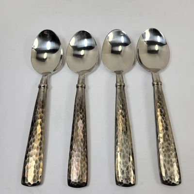 Cubiertos Pottery Barn 4 cucharas soperas PBN41 acero inoxidable martillado pesado 18/10 Foto 1 de 4