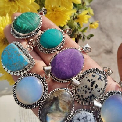 Lote de 20 piezas de colgantes enchapados en plata 925 de varias piedras preciosas de diseñador ~ lote de colgantes Boho ~ Foto 1 de 4