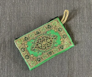 Green Coin Purse, Card Case-Storage Zip Purse, Kilim-Rug Pattern, Bohemian Gift