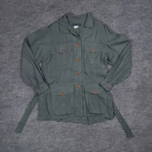 Vintage Banana Republic Jacket Womens Medium Green Linen Belted Button Up Coat - Picture 1 of 10