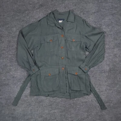 Vintage Banana Republic Jacket Womens Medium Green Linen Belted Button Up Coat - Image 1 of 4